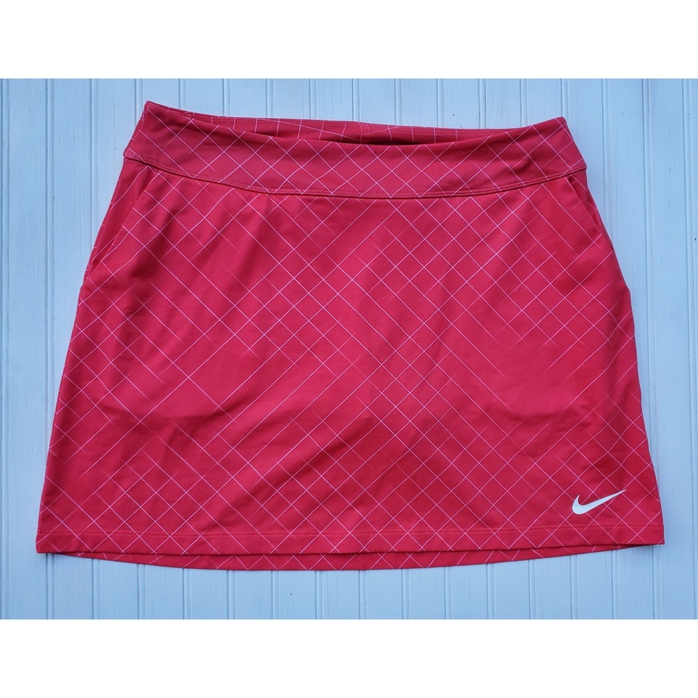 Nike Golf Dri-FIT Skort Red White Grid Plaid Athletic Skirt Womens Medium